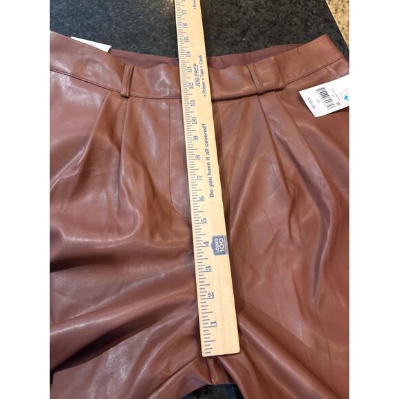 Ophelia Roe High Rise Straight Leg Faux Leather Brown Pants Women's Size 14 - Picture 6 of 9